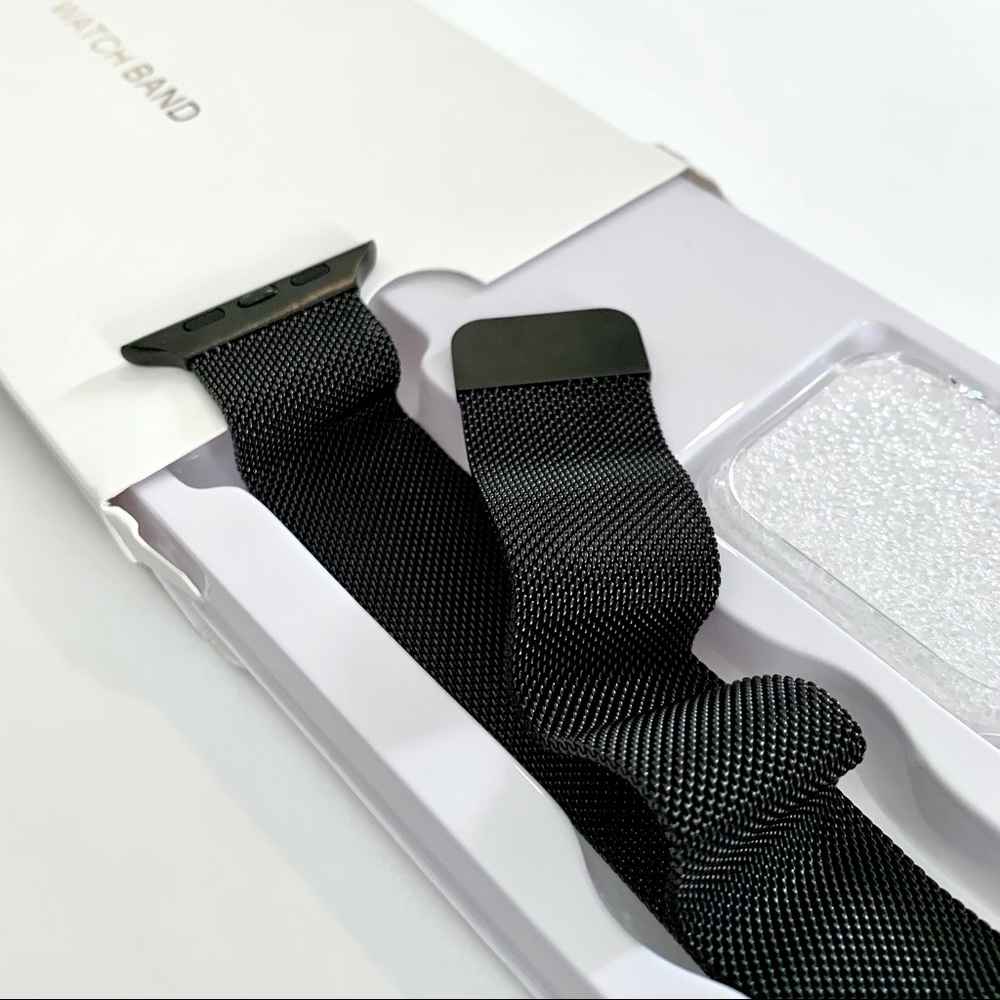 Apple Smartwatch Carbon Black Milanese Metal Mesh Band & Clear Bumper Set (42mm)